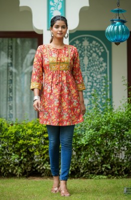 IKRASS Women Printed A-line Kurta(Red)