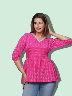 Saji Fab Women Printed Anarkali Kurta(Pink)