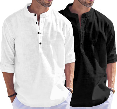 Fashion Marts Men Solid Straight Kurta(White, Black)