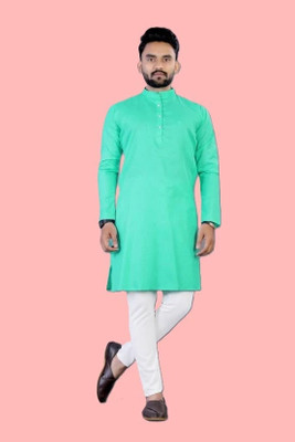 omkar Men Solid Straight Kurta(Light Green)