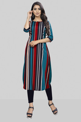 HouseOfCommon Women Block Print Straight Kurta(Red, Green)