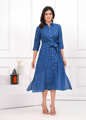 MEERANSHI LIVING Women Printed A-line Kurta(Blue)