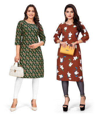 PAYAL POLYESTER Women Printed Straight Kurta(Multicolor)