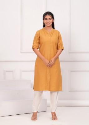 canvir Women Solid Frontslit Kurta(Yellow)