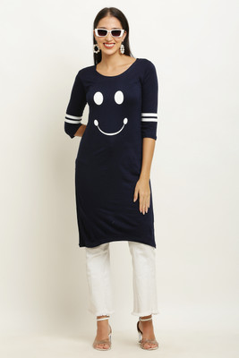 Purser Women Printed A-line Kurta(Dark Blue)