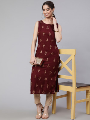SAK JAIPUR Women Floral Print Straight Kurta(Red)