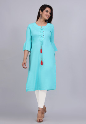 Wilshire Women Solid Straight Kurta(Green)