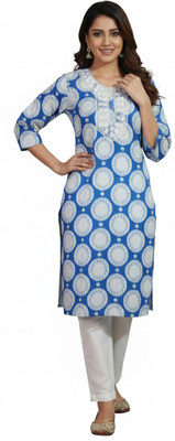 Krishnakala Women Printed A-line Kurta(Blue)