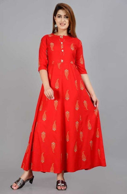 angrakhi Women Printed A-line Kurta(Red)