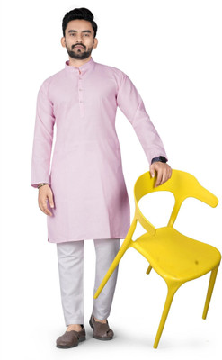 DHASU TRENDZ Men Solid Straight Kurta(Pink)