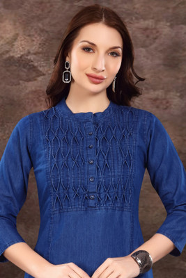 SK Creation Women Self Design Straight Kurta(Blue)