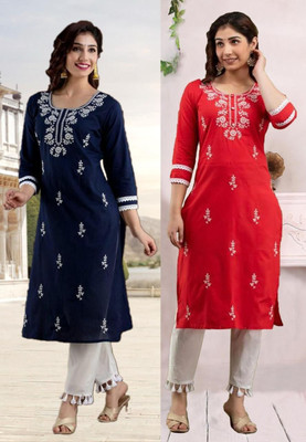 SISTO Women Chikan Embroidery A-line Kurta(Multicolor)