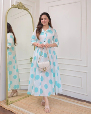 PASOYA Women Printed A-line Kurta(Blue)