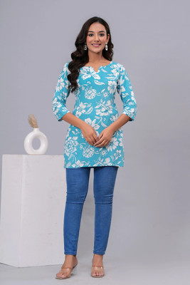 Diyakurtis Women Floral Print Straight Kurta(Blue)