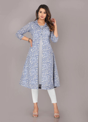 Kannahi Women Printed A-line Kurta(Grey)