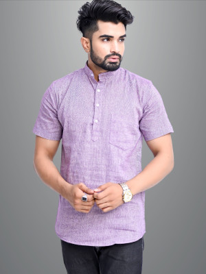 QuaClo Men Solid Straight Kurta(Purple)