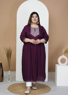 KUNWAR FASHION Women Embroidered A-line Kurta(Purple)