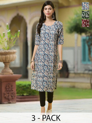 Moda Rapido Women Printed Straight Kurta(Multicolor)