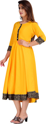 GULJAR FASHION Women Printed A-line Kurta(Yellow)