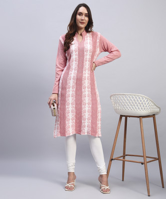 HEMLOCK Women Self Design Straight Kurta(Pink)