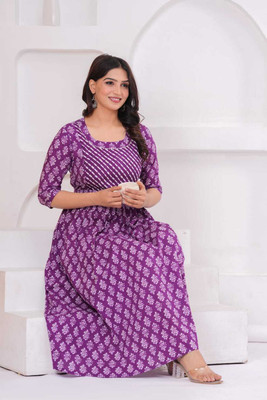 Jaipuur Trend Women Self Design Gown Kurta(Purple)