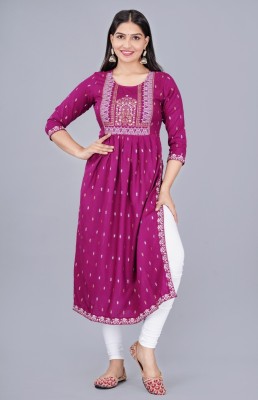 shyam wear Women Embroidered A-line Kurta(Pink)