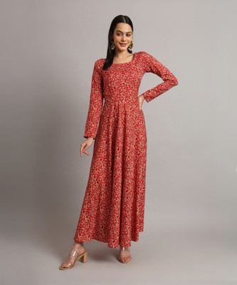 Dhakre fashion Women Floral Print Anarkali Kurta(Red)