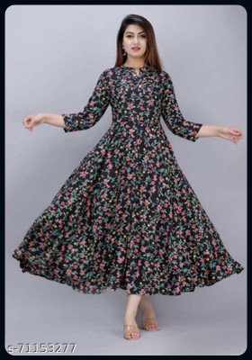 RACHNA FASHION Women Floral Print Anarkali Kurta(Black)