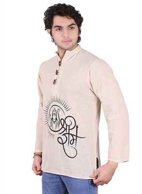 Difneez Men Abstract A-line Kurta(Beige)
