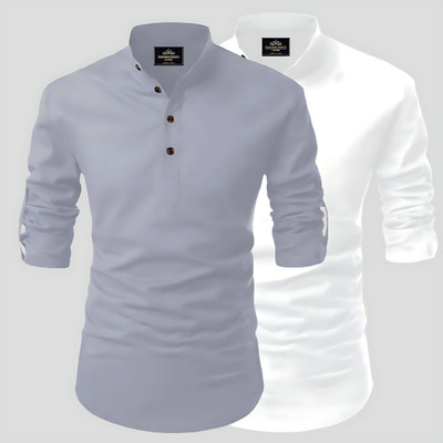 Kavyangle Creation Men Solid Straight Kurta(Grey, White)