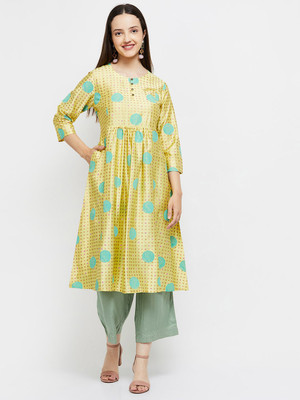 MAX Women Geometric Print A-line Kurta(Yellow)