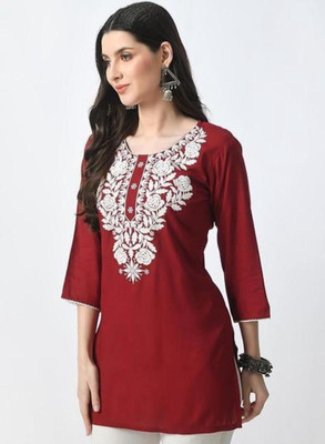 ASAD GARMENTS Women Embroidered Straight Kurta(Maroon)