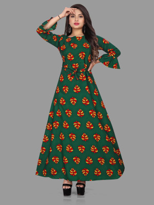 Hiral Creation Women Printed Anarkali Kurta(Green)