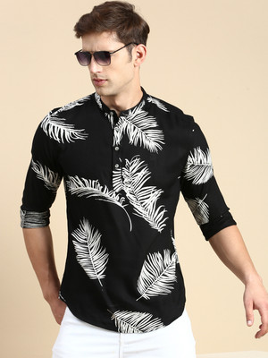 SHOWOFFFF Men Floral Print Straight Kurta(Black)