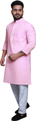 RAI's Men Self Design Straight Kurta(Pink)