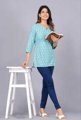 AAYUKIFASHION Women Printed Straight Kurta(Blue)