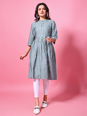 Moda Rapido Women Striped Anarkali Kurta(Multicolor)
