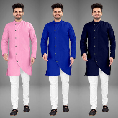 DIAMOND CLUSTER Men Self Design Trail Cut Kurta(Multicolor)