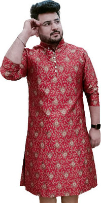 Over Crowd Men Printed Straight Kurta(Maroon)
