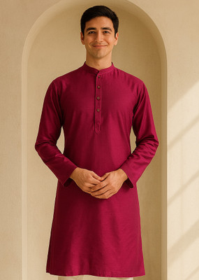 JUGG JUGG JEEYO Men Self Design Straight Kurta(Pink, Multicolor)