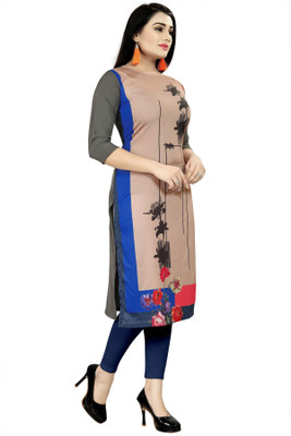 HouseOfCommon Women Printed Straight Kurta(Grey)