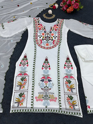 GRISHU COLLECTION Embroidered Kurta, Palazzo & Dupatta Set