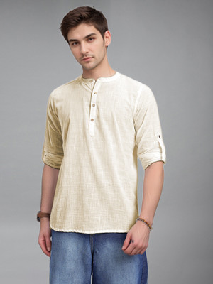 Vida Loca Men Solid A-line Kurta(Beige)