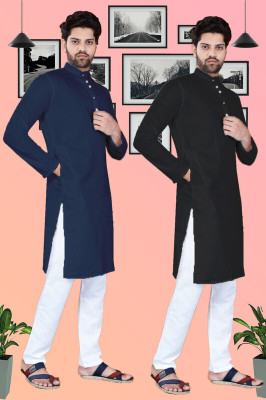 SURATILALA Men Solid Straight Kurta(Black, Dark Blue)