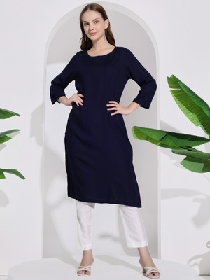 Ravaiyaa - Attitude Is Everything Women Solid Straight Kurta(Blue)