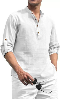 Life Roads Men Solid A-line Kurta(White)