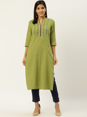 ANOUK Women Printed Straight Kurta(Green)