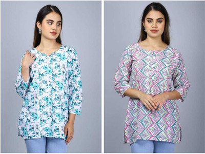 FaeebFashion Women Floral Print Straight Kurta(Multicolor)