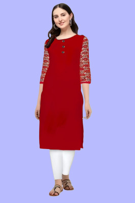 HouseOfCommon Women Self Design, Solid Straight Kurta(Red)