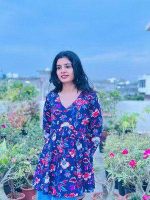 BLEVY Women Printed Straight Kurta(Blue)